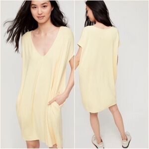 Wilfred Free XXS Marcoux Jersey Knit T-Shirt Dress Yellow Oversized V-Neck